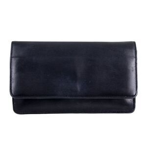 DOPP BLACK GENUINE LEATHER ID CARD ZIP CLASP COIN BILL HOLDER WALLET CLUTCH